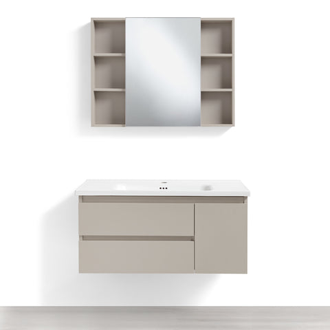 Set Arredo Bagno ALTEA 100 con mobile sospeso in alluminio a 2 cassetti e 1 anta, lavabo in ceramica e specchiera contenitore a 1 anta