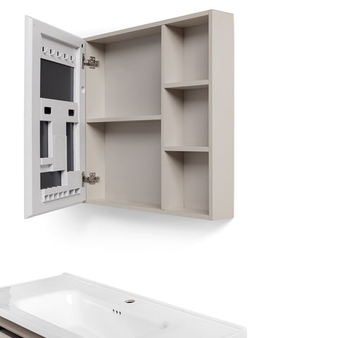 Set Arredo Bagno ALTEA 100 con mobile sospeso in alluminio a 2 cassetti e 1 anta, lavabo in ceramica e specchiera contenitore a 1 anta