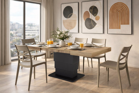 Tavolo allungabile salvaspazio APOLLO 120x80 allungabile centralmente fino a 220cm e regolabile in altezza
