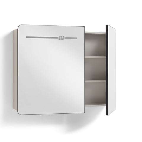 Set Mobile Bagno Sospeso ASTER 100 cm in Alluminio con fascia Bronzata, Lavabo in Ceramica e Specchiera LED con rilevamento persona