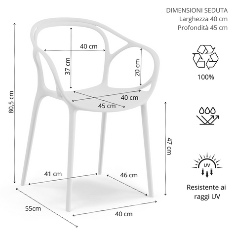 Sedia in polipropilene CHIARA impilabile Design moderno da Interno/Esterno