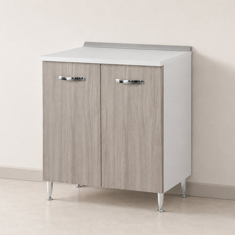 Mobile base per cucina componibile da 80 cm con 1 anta, finitura olmo chiaro effetto legno e struttura bianca profondità 50 cm. Ideale per completare composizioni cucina moderne e funzionali, offrendo pratico spazio contenitivo per utensili, pentole e accessori.