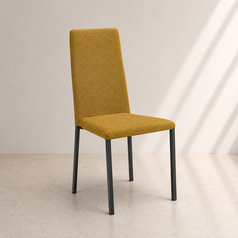 Sedia moderna imbottita in tessuto ambra con gambe in metallo