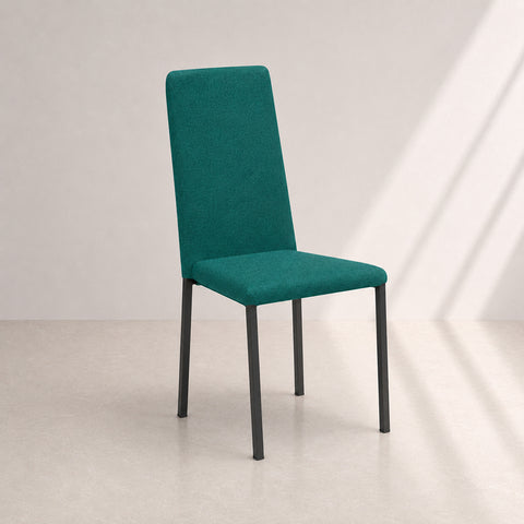 Sedia da pranzo imbottita color verde petrolio con struttura in metallo