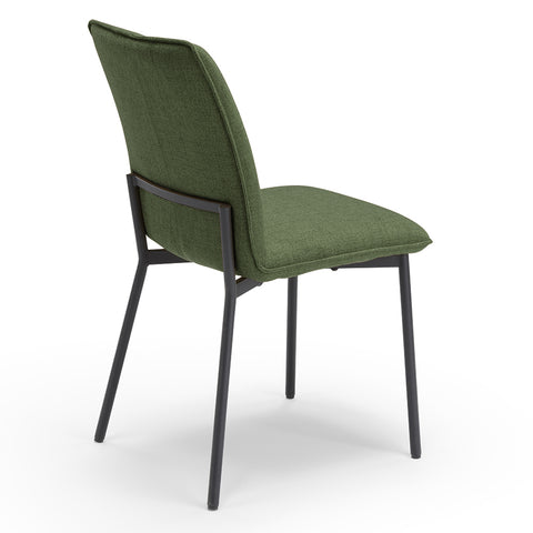 Sedia imbottita in tessuto verde oliva con gambe in metallo