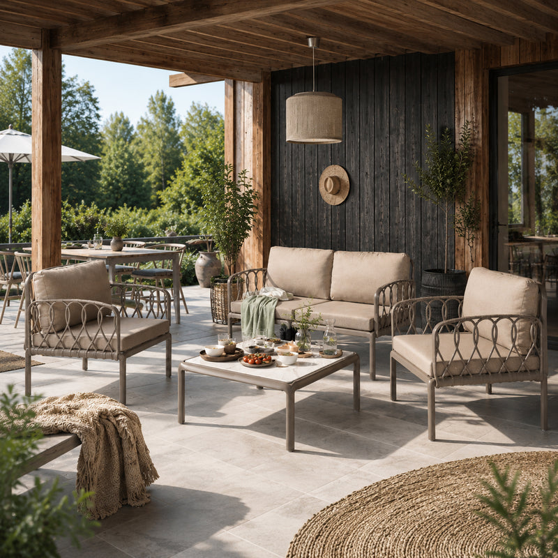 Set da giardino modulare Capri con Divano, Due poltroncine e Tavolino