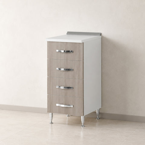 Mobile cassettiera per cucina componibile da 40 cm con 4 pratici cassetti, finitura olmo chiaro effetto legno e struttura bianca profondità 50 cm. Ideale per organizzare utensili, posate e accessori da cucina, perfetta per arredare cucine moderne, classiche e contemporanee.