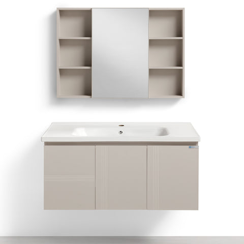 Set Mobile Bagno Sospeso DAFNE 100 cm in Alluminio con Lavabo in Ceramica e Specchiera Contenitore