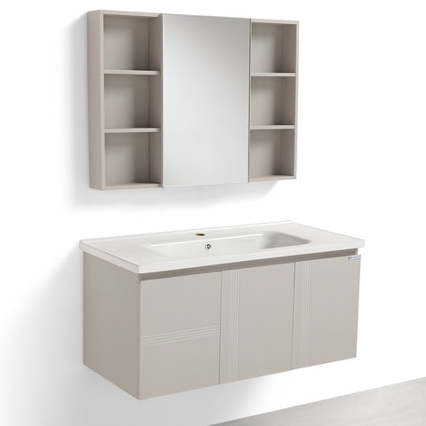 Set Mobile Bagno Sospeso DAFNE 100 cm in Alluminio con Lavabo in Ceramica e Specchiera Contenitore