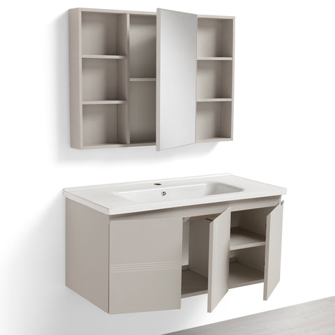 Set Mobile Bagno Sospeso DAFNE 100 cm in Alluminio con Lavabo in Ceramica e Specchiera Contenitore