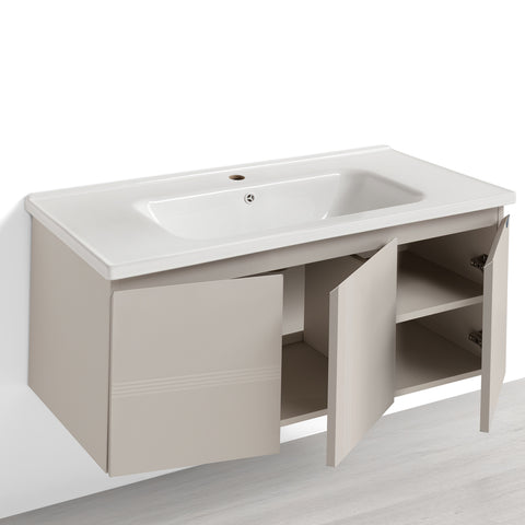 Set Mobile Bagno Sospeso DAFNE 100 cm in Alluminio con Lavabo in Ceramica e Specchiera Contenitore
