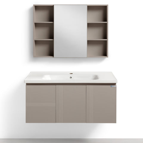 Set Mobile Bagno Sospeso DAFNE 100 cm in Alluminio con Lavabo in Ceramica e Specchiera Contenitore