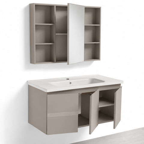 Set Mobile Bagno Sospeso DAFNE 100 cm in Alluminio con Lavabo in Ceramica e Specchiera Contenitore