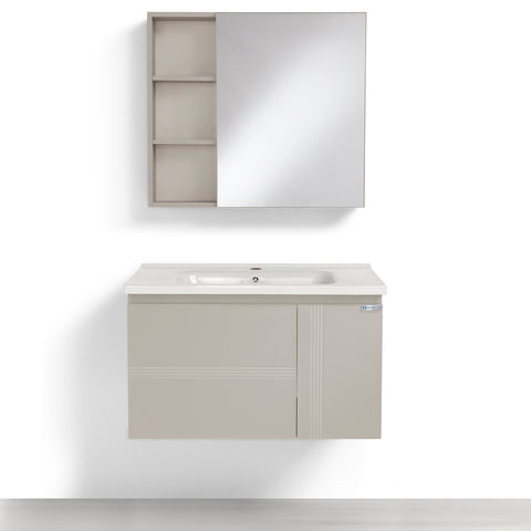 Set Mobile Bagno Sospeso DAFNE 80 cm in Alluminio con Lavabo in Ceramica e Specchiera Reversibile