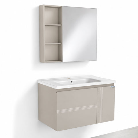 Set Mobile Bagno Sospeso DAFNE 80 cm in Alluminio con Lavabo in Ceramica e Specchiera Reversibile