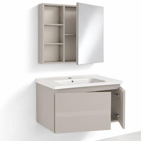 Set Mobile Bagno Sospeso DAFNE 80 cm in Alluminio con Lavabo in Ceramica e Specchiera Reversibile