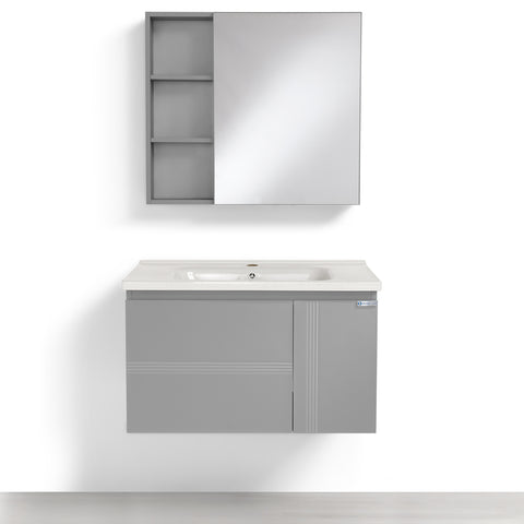 Set Mobile Bagno Sospeso DAFNE 80 cm in Alluminio con Lavabo in Ceramica e Specchiera Reversibile