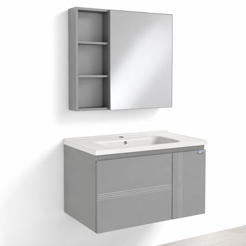 Set Mobile Bagno Sospeso DAFNE 80 cm in Alluminio con Lavabo in Ceramica e Specchiera Reversibile