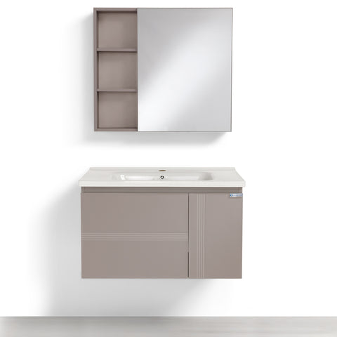 Set Mobile Bagno Sospeso DAFNE 80 cm in Alluminio con Lavabo in Ceramica e Specchiera Reversibile