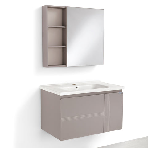 Set Mobile Bagno Sospeso DAFNE 80 cm in Alluminio con Lavabo in Ceramica e Specchiera Reversibile