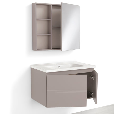 Set Mobile Bagno Sospeso DAFNE 80 cm in Alluminio con Lavabo in Ceramica e Specchiera Reversibile
