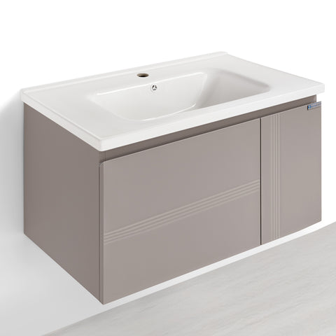 Set Mobile Bagno Sospeso DAFNE 80 cm in Alluminio con Lavabo in Ceramica e Specchiera Reversibile