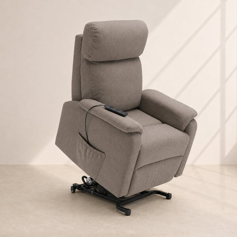 Poltrona Denver relax elettrica 2 motori alzapersona in tessuto tortora con sponde removibili