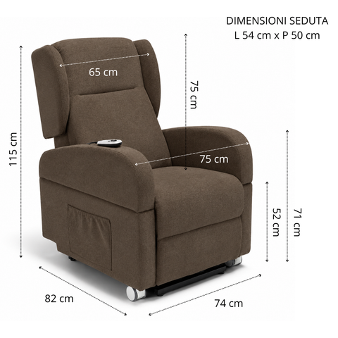 Poltrona elettrica relax 4 Motori Atlanta con Sistema LIFT, Kit Optional Tavolino e Kit Optional Batteria