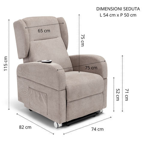 Poltrona elettrica relax 4 Motori Atlanta con Sistema LIFT, Kit Optional Tavolino e Kit Optional Batteria