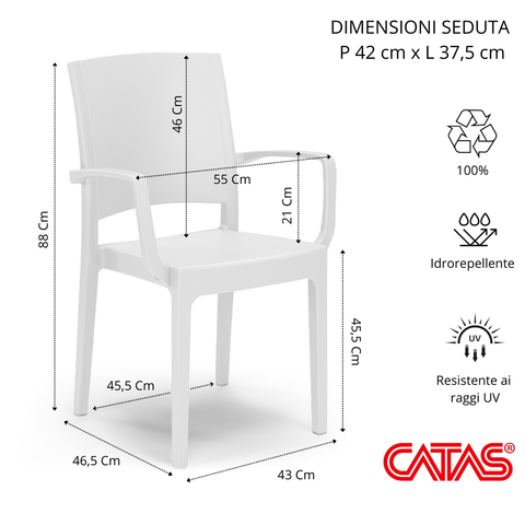 Sedia in polipropilene Flora con braccioli impilabile Design moderno da Interno/Esterno