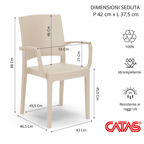 Sedia in polipropilene Flora con braccioli impilabile Design moderno da Interno/Esterno