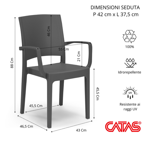 Sedia in polipropilene Flora con braccioli impilabile Design moderno da Interno/Esterno