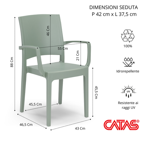 Sedia in polipropilene Flora con braccioli impilabile Design moderno da Interno/Esterno