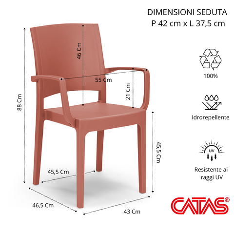 Sedia in polipropilene Flora con braccioli impilabile Design moderno da Interno/Esterno