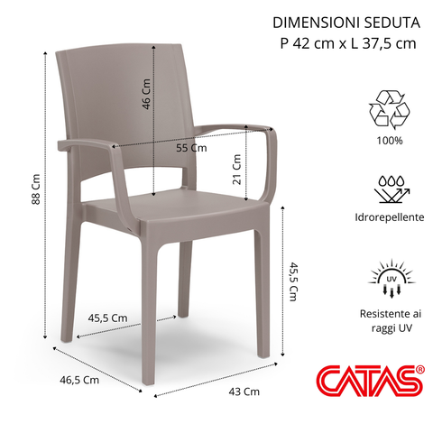 Sedia in polipropilene Flora con braccioli impilabile Design moderno da Interno/Esterno