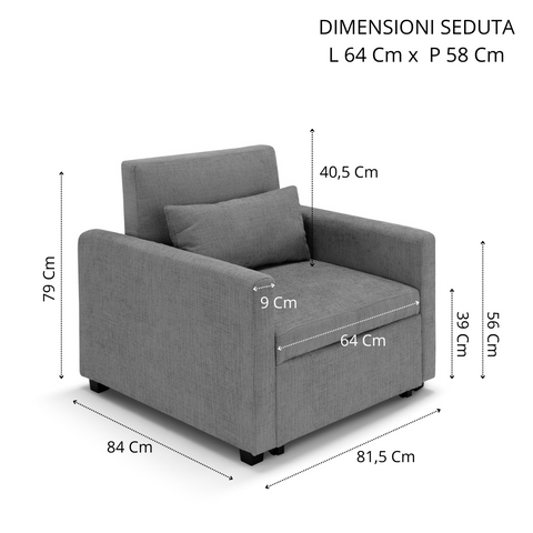 Poltrona letto Amalfi con 1 cuscino