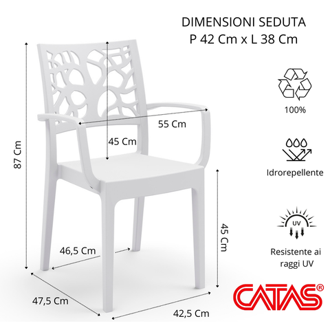 Sedia in polipropilene Teti con braccioli impilabile Design moderno da Interno/Esterno