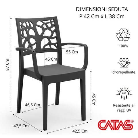 Sedia in polipropilene Teti con braccioli impilabile Design moderno da Interno/Esterno