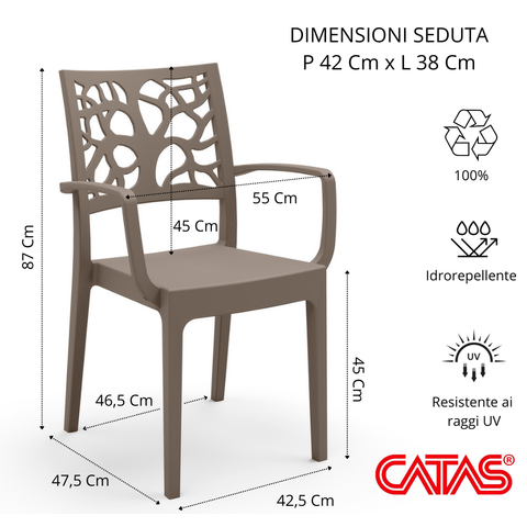 Sedia in polipropilene Teti con braccioli impilabile Design moderno da Interno/Esterno