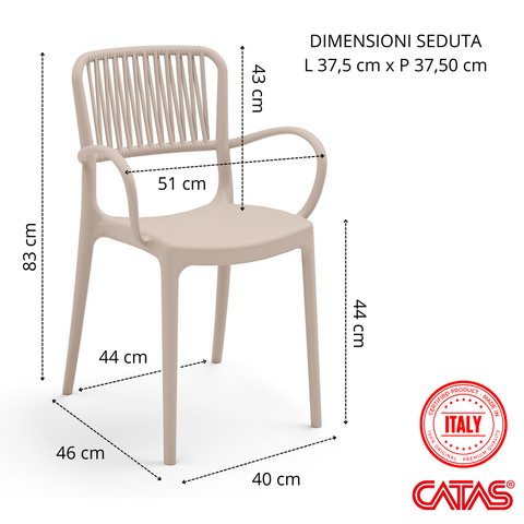 Sedia in polipropilene Viola con braccioli impilabile Design moderno da Interno/Esterno