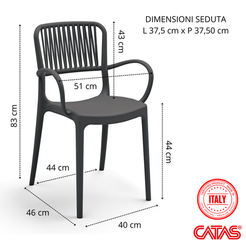 Sedia in polipropilene Viola con braccioli impilabile Design moderno da Interno/Esterno