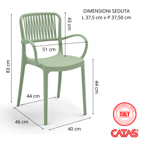 Sedia in polipropilene Viola con braccioli impilabile Design moderno da Interno/Esterno