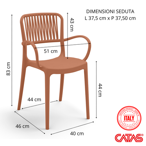 Sedia in polipropilene Viola con braccioli impilabile Design moderno da Interno/Esterno