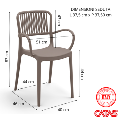Sedia in polipropilene Viola con braccioli impilabile Design moderno da Interno/Esterno