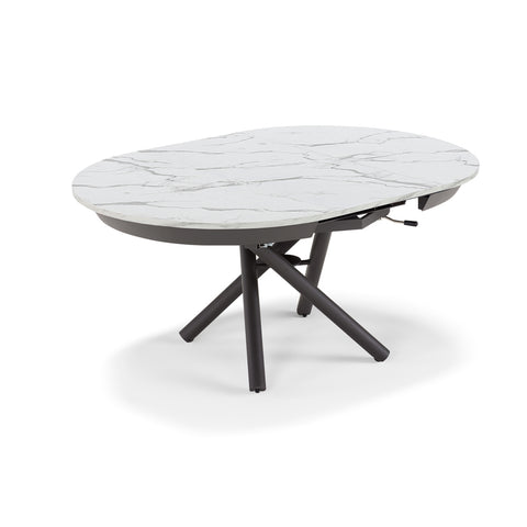 Tavolo rotondo trasformabile in ellittico ELIO 105 estensibile centralmente e regolabile in altezza