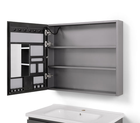 Set Mobile Bagno Sospeso FIORDALISO 80 cm in Alluminio con Lavabo in Ceramica e Specchiera LED Touch Screen Antiappannamento
