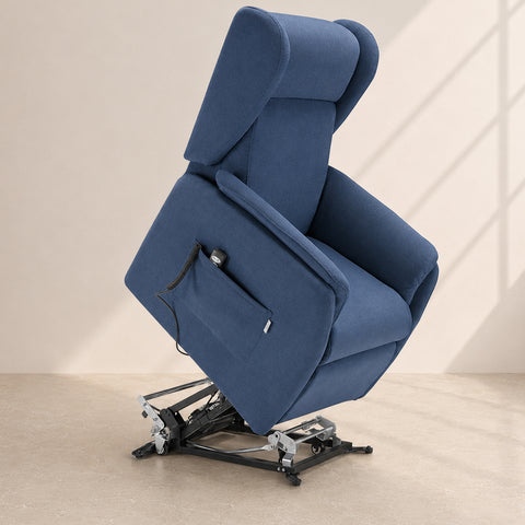 Poltrona Firenze relax elettrica 2 motori alzapersona con roller system in tessuto blu denim