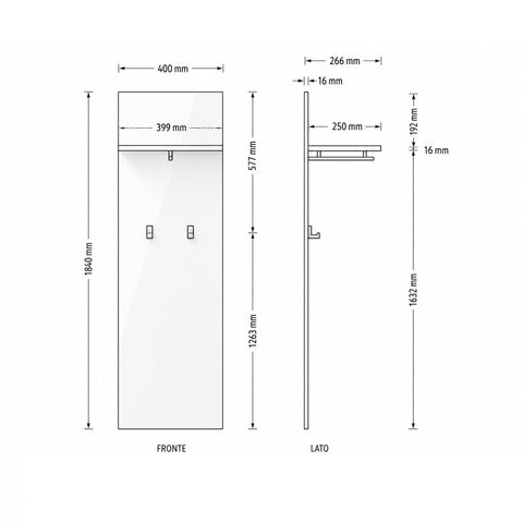 Pannello appendiabiti da parete FRAME con mensola e tubo