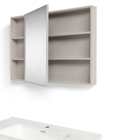 Mobile Bagno Sospeso 100 cm GENZIANA in alluminio, con 2 cassetti e 1 anta, specchio contenitore a 1 anta, lavabo in ceramica