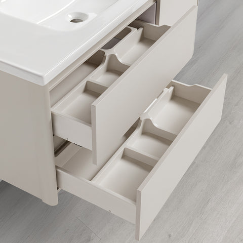 Mobile Bagno Sospeso 100 cm GENZIANA in alluminio, con 2 cassetti e 1 anta, specchio contenitore a 1 anta, lavabo in ceramica